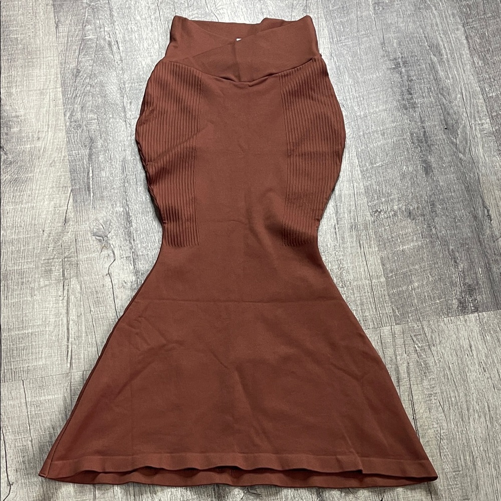 Halara High Waist Plain Ribbed Midi Mermaid Skirt